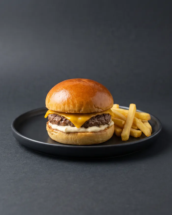 Pequeno John, hambúrguer infantil com cheddar e batatas fritas